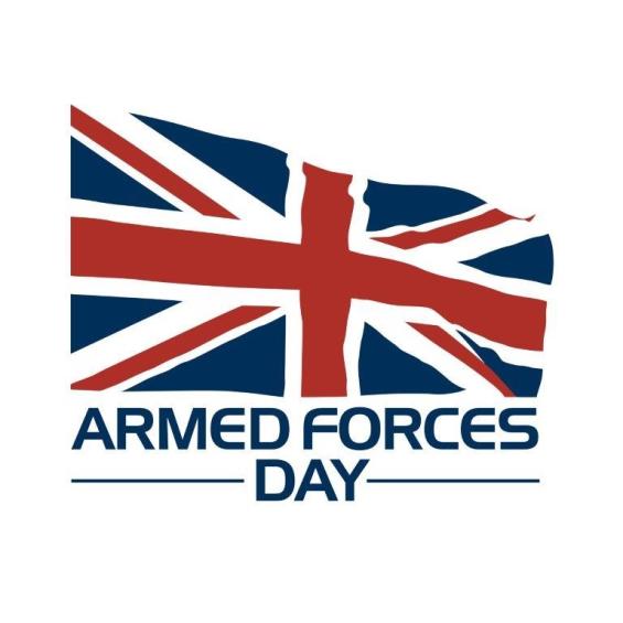 graphic of union flag with text below it Armed Forces Day