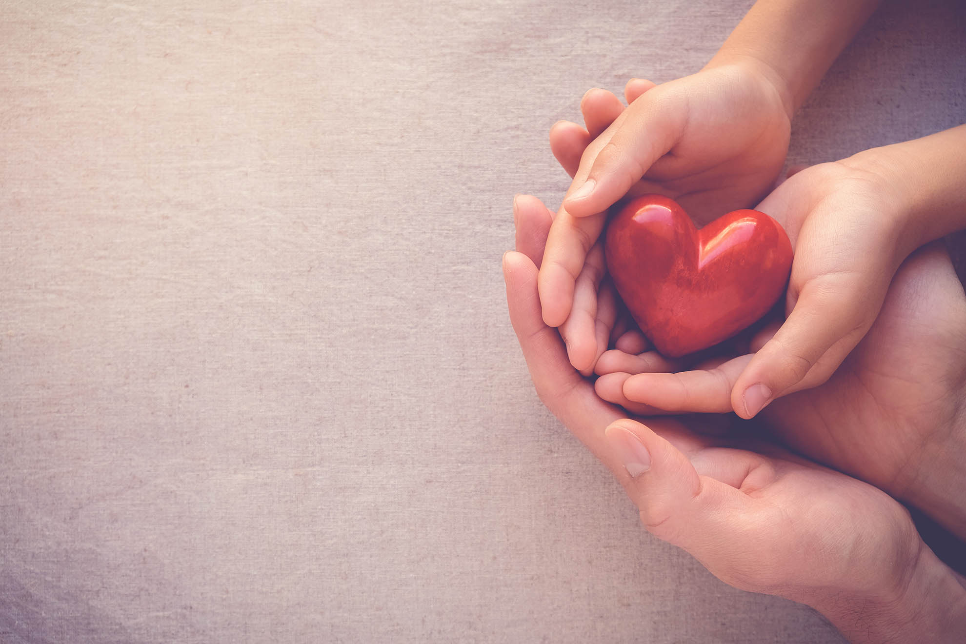 Hands holding a red heart